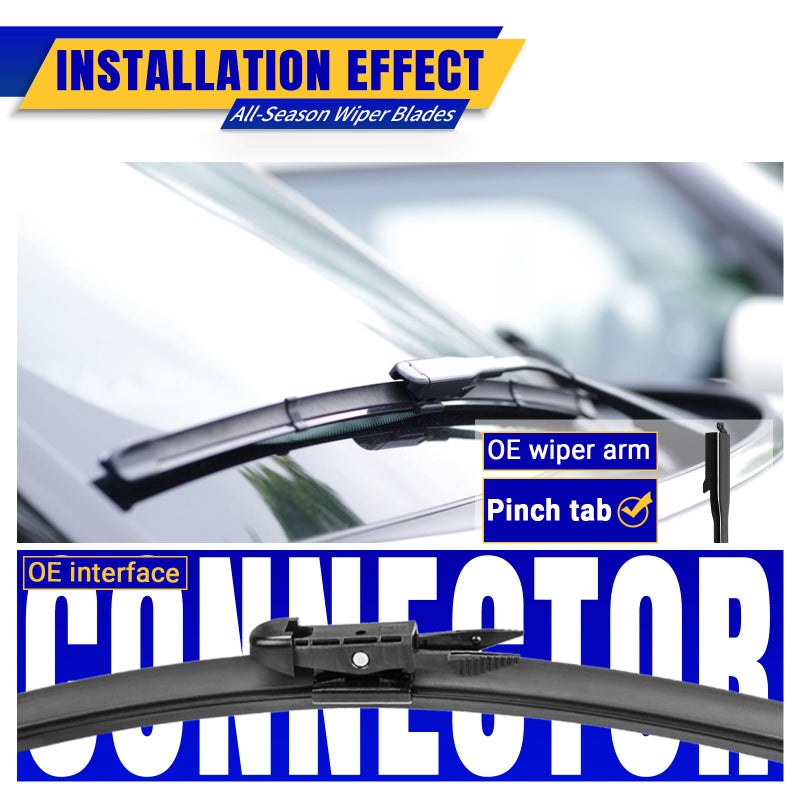 Rooppa 2 wipers Replacement for Toyota Tundra 2007-2020 Toyota Sequoia 2008-2020, Windshield Wiper Blades Original Equipment Replacement - 26"/23" (Set of 2) Pinch Tab - Image 3